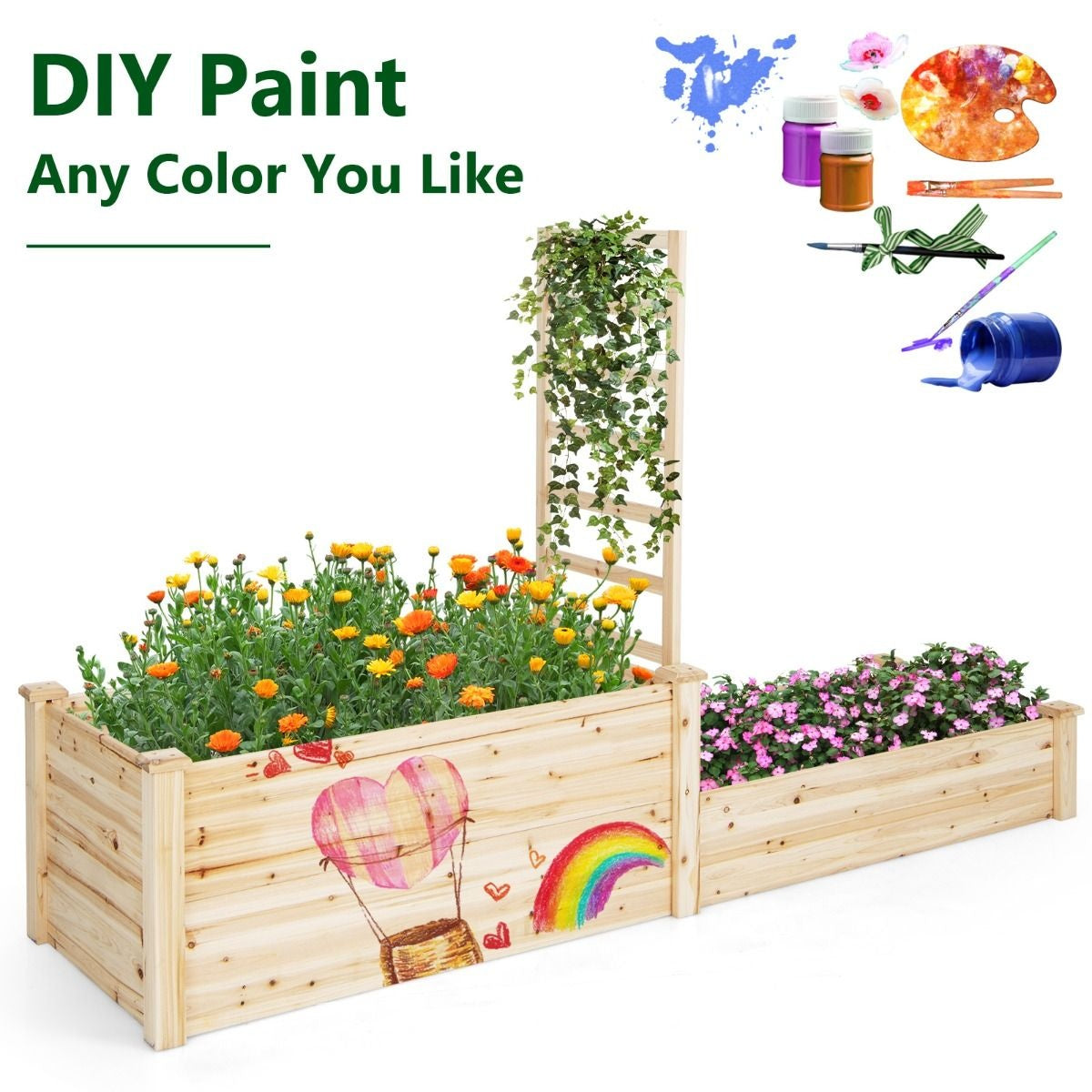 Jardinière Coast - 2 bacs et 1 support pour plantes grimpantes - Fond ouvert - 223 x 64 x 134 cm - Bois de pin