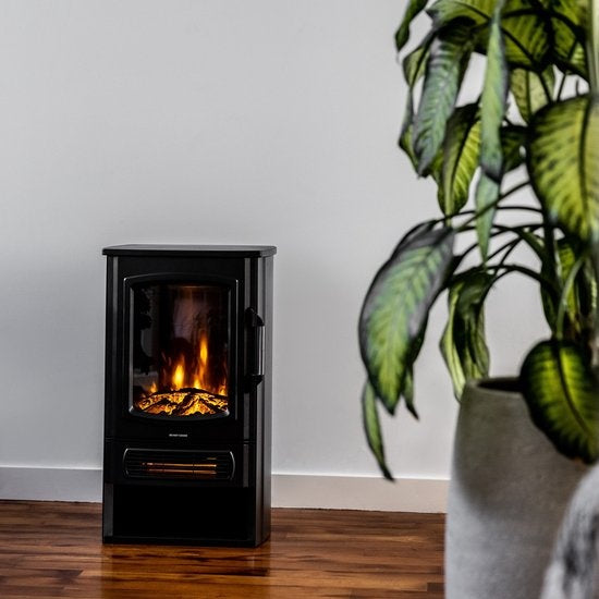 MOA Cheminée électrique EFS183 - Cheminée d'ambiance et chauffage - 2000W - Flammes réalistes - Espace Décoration Bois - Noir