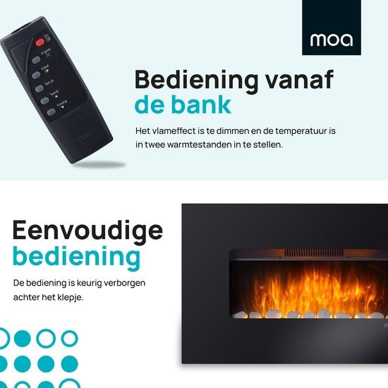 MOA Cheminée électrique - Atmosphere Fireplace - Poêle - Noir - Télécommande - Ambilight - EF201FB