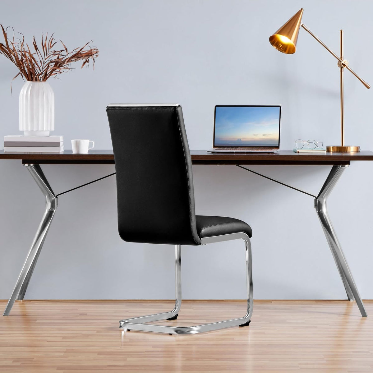 Yaheetech Ensemble de 2 chaises de salle à manger en simili cuir noir/blanc 60 × 60 × 100,5 cm