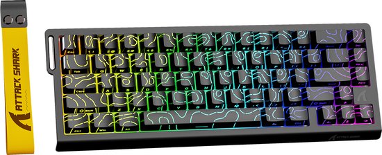 ATTACK SHARK X68HE - Clavier gaming filaire à commutateurs magnétiques - 66 touches - RGB - Touches PBT imprimées sur les côtés - Lanière décorative - 8 kHz - 0,01 mm RT - 0,125 ms - Contour noir