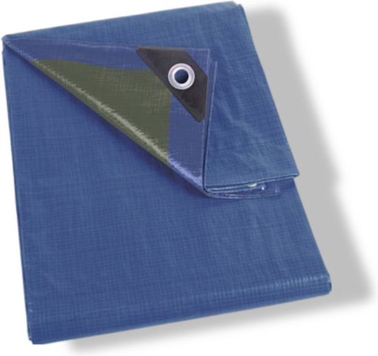 Bâche Perel, 12 œillets, coins renforcés, rectangulaire, bleu/vert, 70 g/m², 2 x 4 m