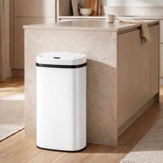 Bayt Poubelle - Poubelle 60 litres - Poubelle - Corbeille - Métal - Blanc
