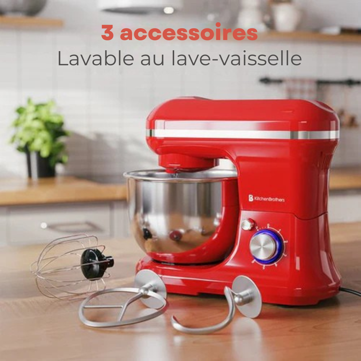 Robot de cuisine - KitchenBrothers -  5L - Mixeur de cuisine - 1200W - Rouge