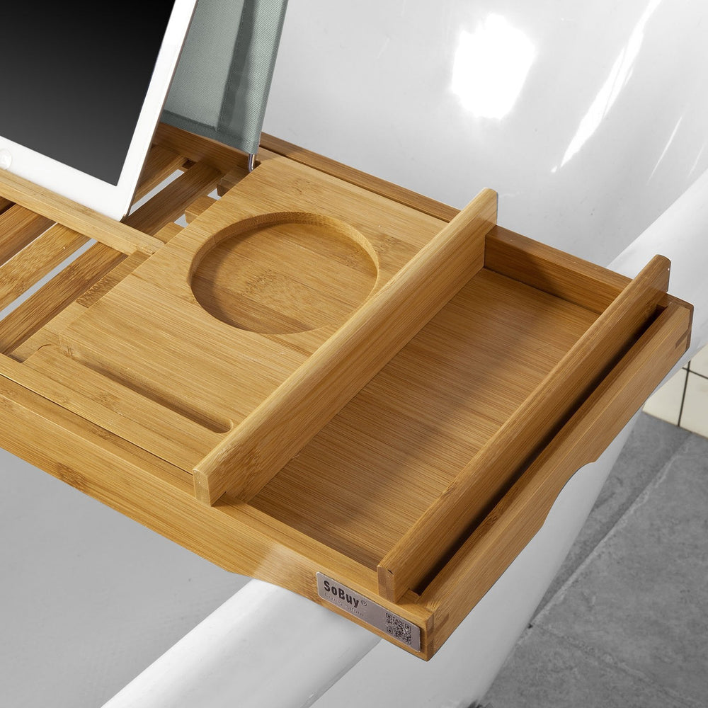 SoBuy FRG207-N Planche de bain en bois de bambou - réglable - 70-104 x 4 x 22 cm