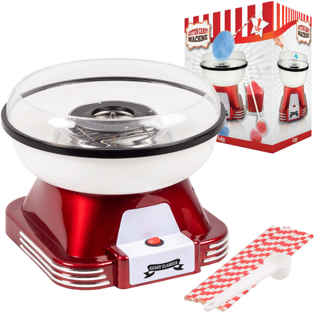 Gadgy Cotton Candy Maker Retro, avec 10 bâtonnets et cuillère à mesurer - Machines à barbe à papa - Bonbons - Fête des enfants - Barbe à papa - Machines à barbe à papa - Machines à barbe à papa
