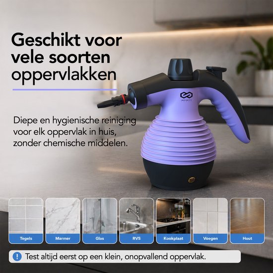 Nettoyeur vapeur Infinity Goods - Nettoyeur vapeur à main 12-en-1 - Nettoyeur vapeur portable - Détachant - Nettoyeur de tapis - 10 embouts - 1 050 watts - 3,2 bars - Violet