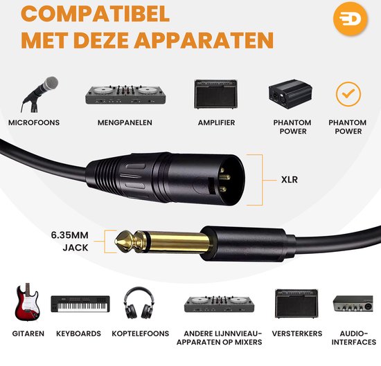 Drivv. Premium XLR Cable - XLR mâle vers jack 6,35 mm mâle - Jack stéréo - 2 mètres