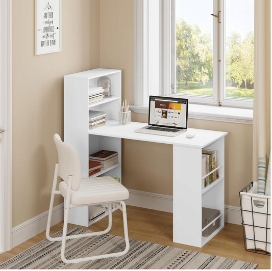 Bureau WOLTU 122 x 55 x 120 cm - Avec 6 étagères - MDF - Blanc
