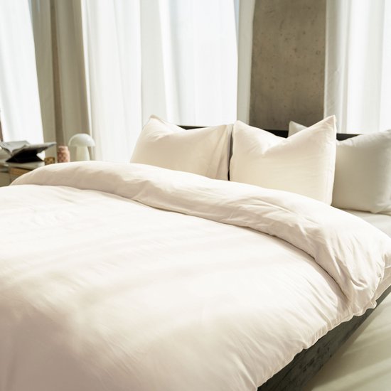 Housse de couette Kayori Emma en satin de coton - 140 x 200-220 + 1 taie d'oreiller - Lit simple - Blanc cassé