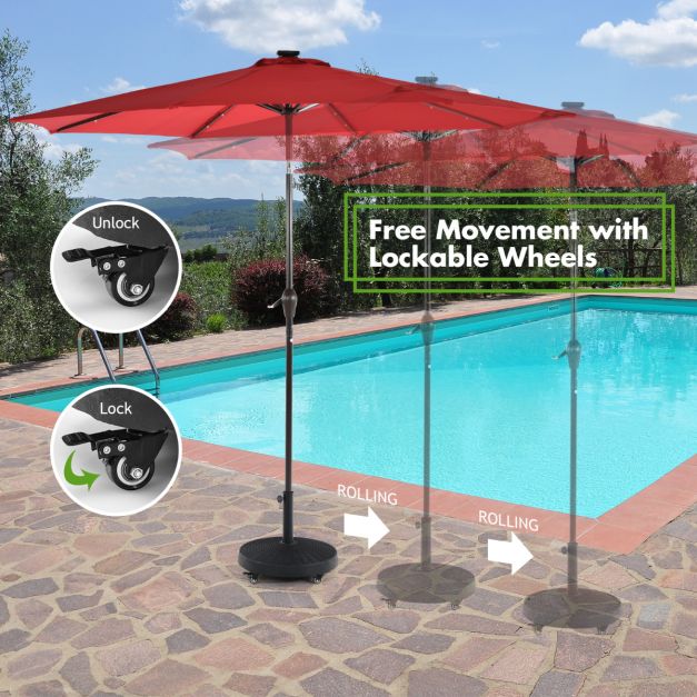 Pied de parasol à roulettes Coast Black - 23 kg, Ø52 cm, Hauteur 43.5 cm - Convient aux tiges de parasol de 38/48 mm
