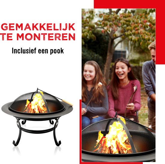 Brasero avec protection anti-étincelles – BBQ Collection - Foyer extérieur en acier carbone – 77 x 17 x 76 cm – Poêle de terrasse pour bois de chauffage - feu de camp et le jardin