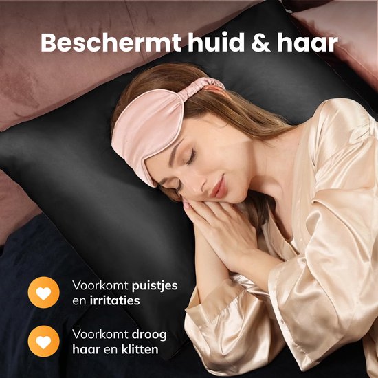 Ensemble de taies d'oreiller en satin - 50x70 - bonnet et masque de sommeil inclus - Noir - Satin - Soie - Beauté - Soie - Douce - Satin - Soie de noix