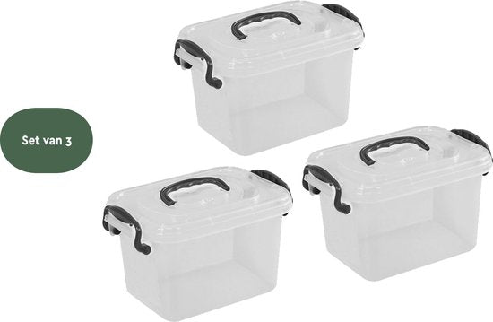 Boîte de rangement BRASQ 6 litres - Lot de 3 - Boîte de rangement en plastique - Transparente - Bac de rangement - Boîte de rangement avec couvercle