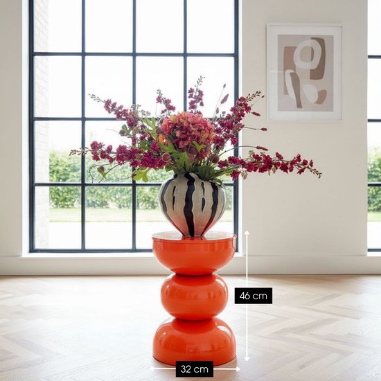 Mica Decorations Luna Table - Table d'appoint au design rond et ajouré en fer robuste - Table basse minimaliste d'intérieur - Table de chevet pour petits espaces - H46 x Ø32 cm - Orange