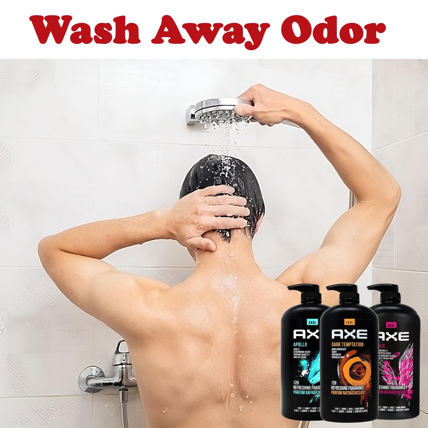 Gel douche Axe - Hommes - 3 en 1 - XXXL - Flacon pompe - Lot de 3 - Noir