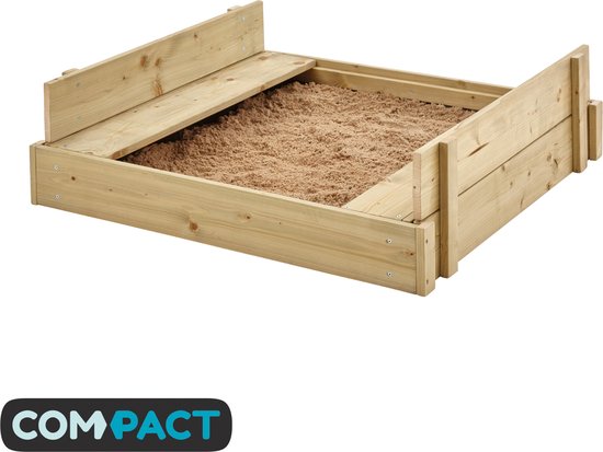 Tp Toys Bac à sable en bois avec couvercle, bancs et revêtement de fond