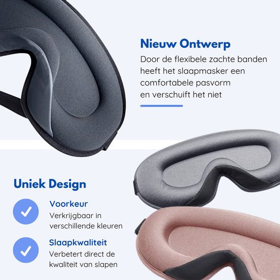 Hilvard - Masque de sommeil - Masque oculaire - Bouchons d'oreille inclus - 100% obscurcissant - Ajustable - Ergonomique - Noir