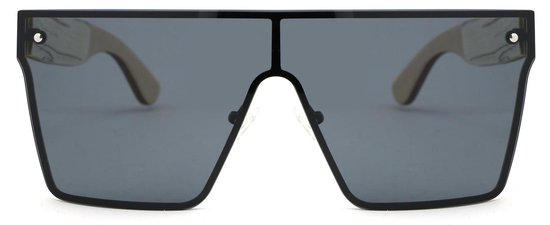 Bluxer® Lunettes de Soleil - Lunettes de Soleil Tendance Polarisées - Lentille UV400 - Cadre Surdimensionné en Acier Inoxydable - Bois en Placage d'Ébène - Lentille Grise