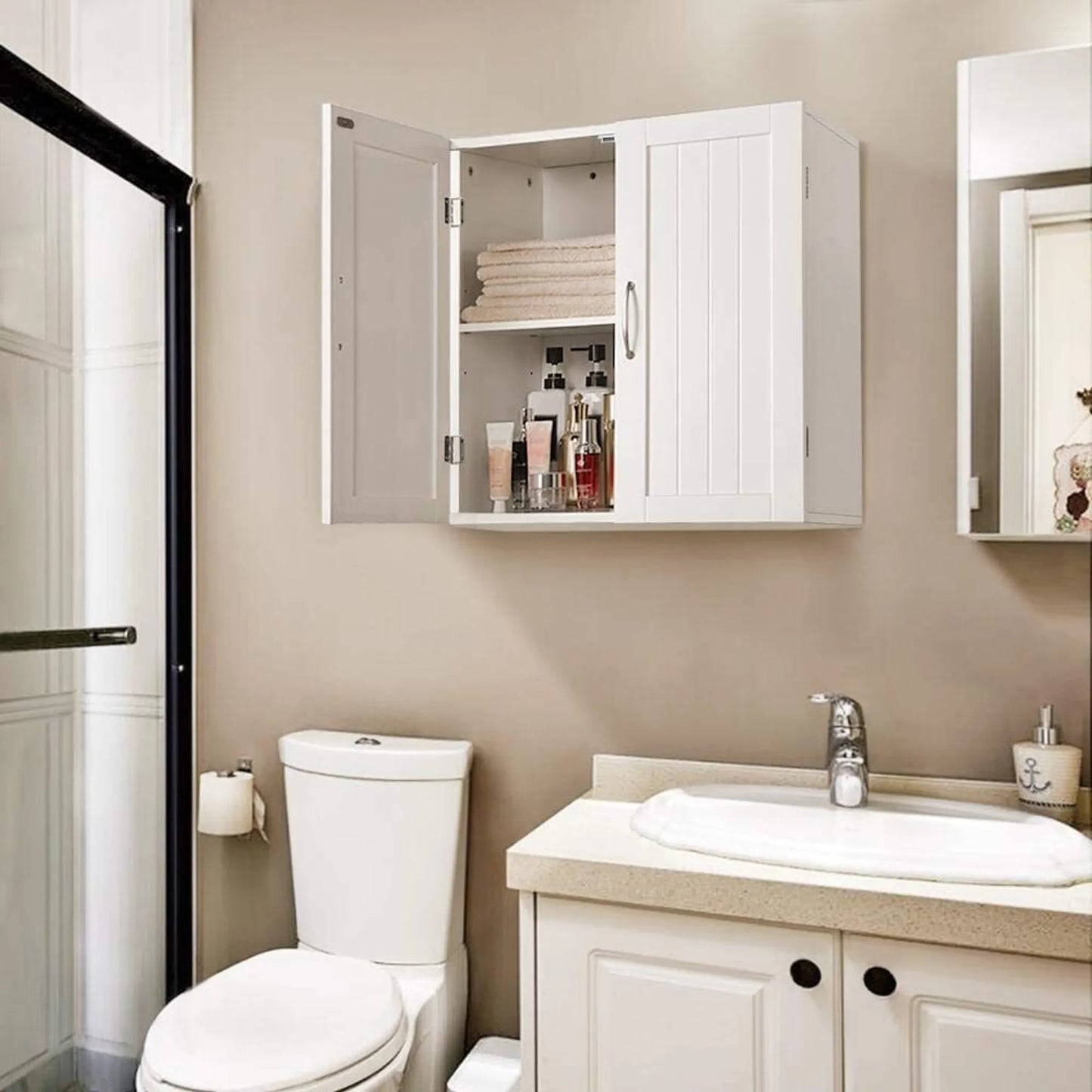Yaheetech Meuble mural avec 2 portes - avec étagères réglables en hauteur, ferrures métalliques et surface lisse - pour salle de bains, cuisine et chambre - MDF blanc E1 - 59,5 x 31 x 59,5 cm