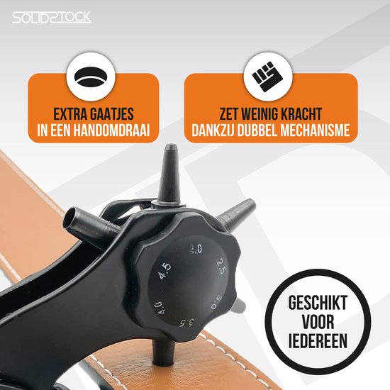 SolidStock : Perforateur professionnel pour ceinture - Règle de mesure incluse - Perforateur - Pince revolver - Noir