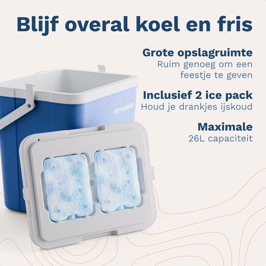 TRVLMORE Cool Box 26L - 65 heures de réfrigération - Frigobox - 2 éléments réfrigérants inclus - Bleu