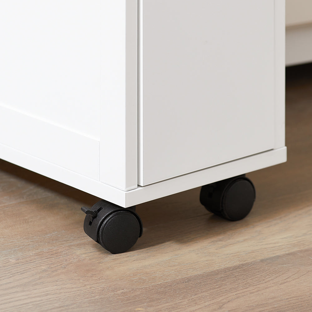 SoBuy NSR11-WN Etagère roulante étroite en bois 20x51x79 cm - Chariot de cuisine et de salle de bain pratique sur roulettes en blanc aspect bois naturel