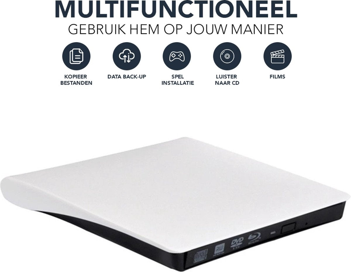 Achaté Externe CD/DVD Speler en Brander - USB 3.0 of USB C - Incl. Hoes + Kabel