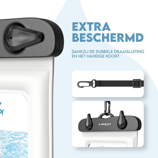 Travelly® Waterproof Phone Case Set of 2 - Universal Underwater Case for Smartphone - Convient à tous les téléphones - Drybag - Pour les vacances, la natation et les sports nautiques - Transparent/Blanc