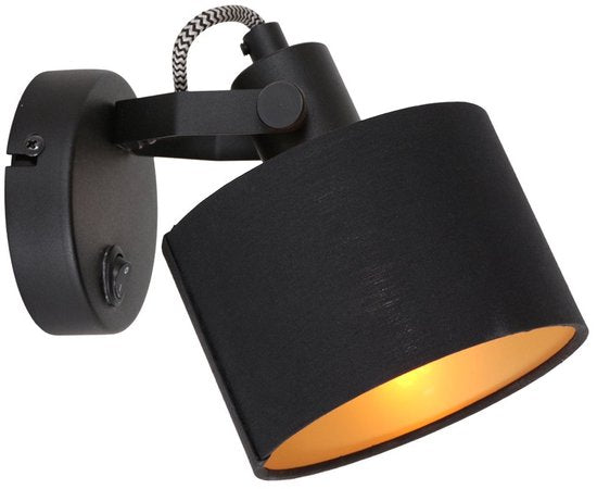 Spot Ornoir 3333ZW noir avec abat-jour doré - Orientable et inclinable - Métal et textile - Mexlite - Moderne - Usage intérieur