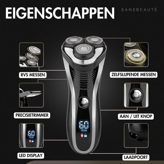 Rasoir 2-en-1 pour hommes avec tondeuse S1111 + 2 têtes de rasage supplémentaires - Sansbeauté® - Wet & Dry - Tondeuse de précision - Électrique - Rasoir électrique - Résistant à l'eau
