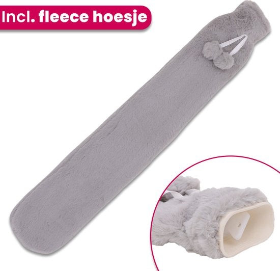 Aerend Heat Pillow - Pichet extra-long avec manchon - Pichet d'eau chaude avec housse en polaire - 2,5 litres - Soulage les douleurs au cou, aux épaules et à l'abdomen - Gris