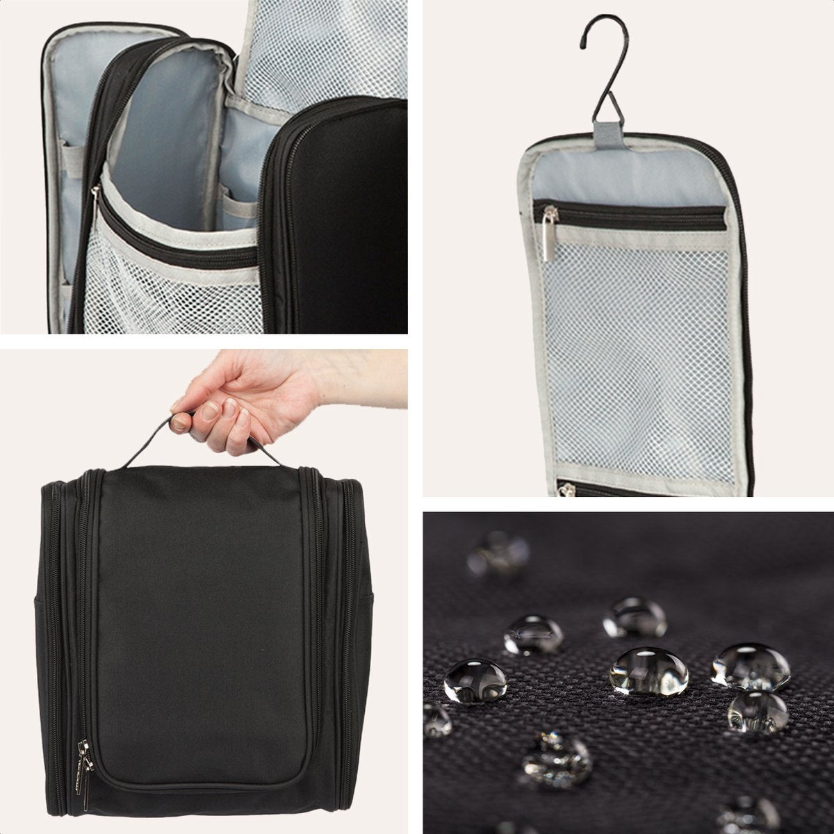 Trousse de toilette XL TRVLMORE - Suspension avec crochet - Noir