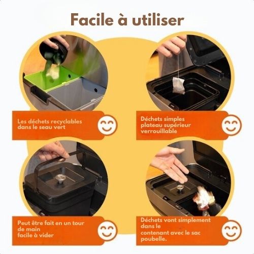Poubelle automatique, Goliving, 64 litres, Séparation des déchets, Détecteur mains libres, Acier inoxydable, Noir