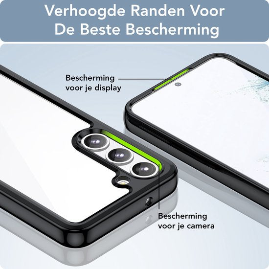 Podec Case Suitable for Samsung Galaxy S23 Black and Transparent Phone Case - Anti-Shock Case Cover with 2x Screen Protector