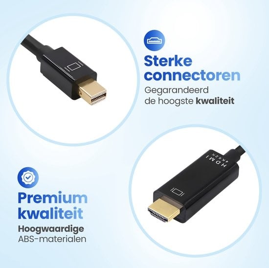 Garpex® Câble Mini DisplayPort vers HDMI - Câble Mini DP vers HDMI - Câble HDMI - 4K 30Hz Ultra HD - Noir - 1,8 mètres