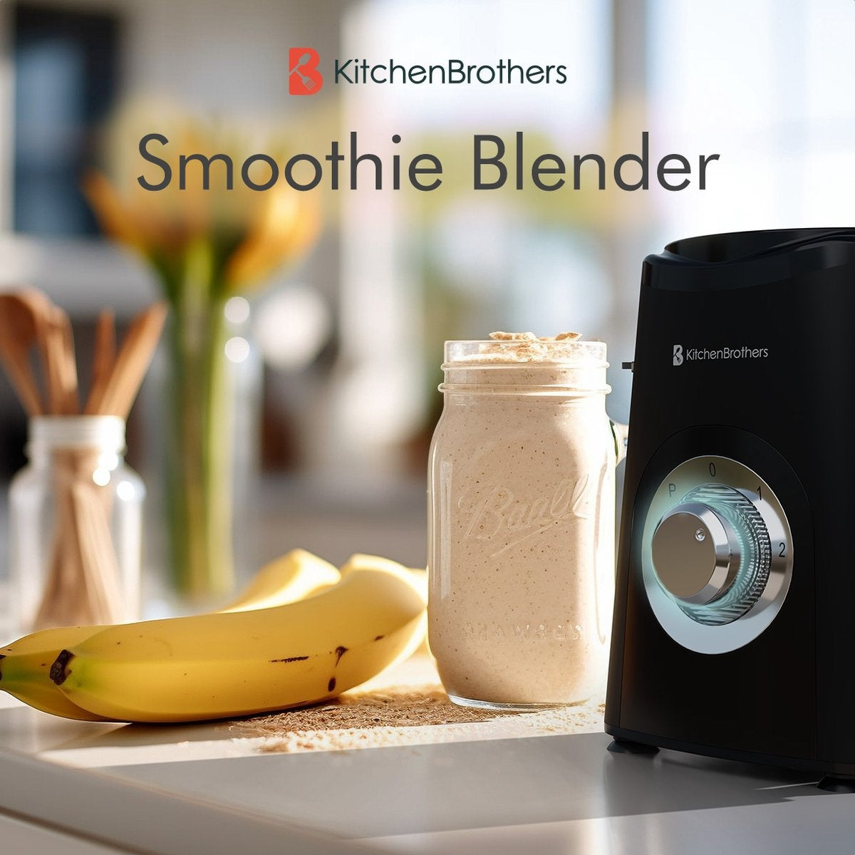 Blender - KitchenBrothers - 2-en-1 - 350 W - 4 tasses 600 ml/300 ml - Smoothie - Mini Blender - Noir