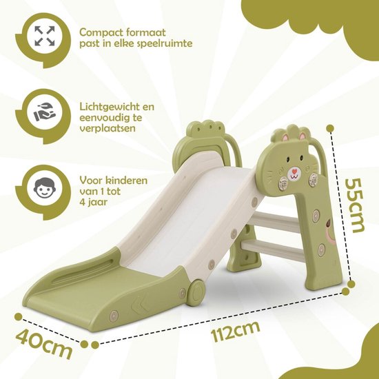 Bambini Slide - Toboggan pour enfant - Toboggan extérieur - Toboggan intérieur - Aire de jeux - Pliable - Vert