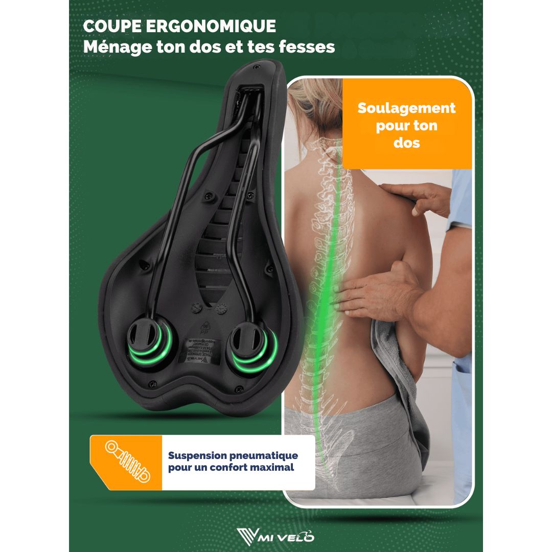 Selle de vélo - MIVELO Comfort Pro - Ergonomique - Mousse à mémoire de forme - Imperméable - 28 x 14 cm - Noir