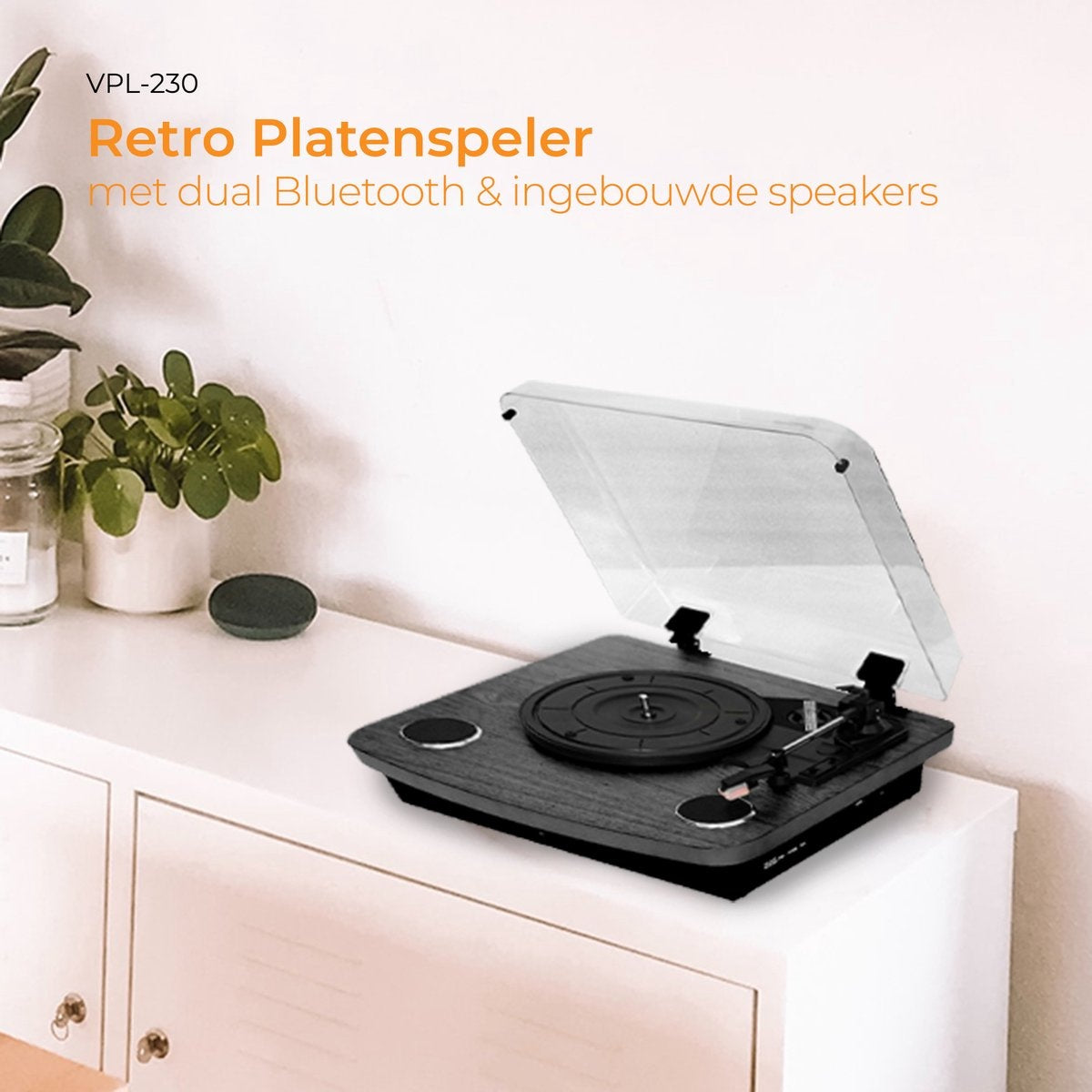 Platine Vinyle Denver Dual Bluetooth - Haut-parleurs Intégrés - USB - Style Rétro - Finition Bois - Modèle VPL230B