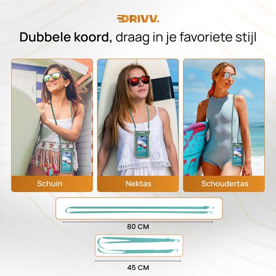 Drivv. Étui étanche de luxe pour téléphone portable - flottant - fermeture à double clip - téléphones jusqu'à 6,8 pouces - étui étanche pour téléphone portable - vert armée