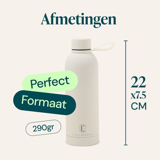 Bouteille d'eau Castagnola - Bouteille en acier inoxydable 500 ML - Thermos en acier - Bouteilles pour adultes - Double paroi - Blanc cassé