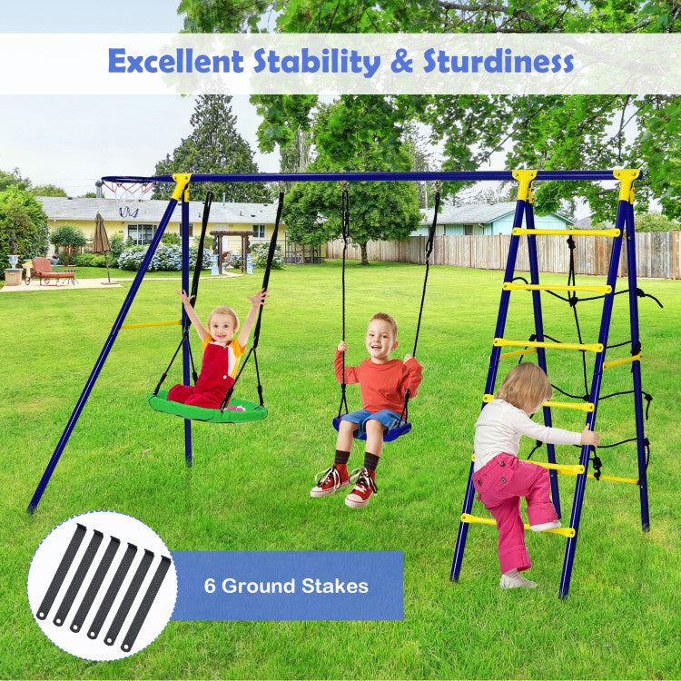 Balançoire pour enfants Coast avec support d'escalade - 294 x 138 x 176 cm - Bleu