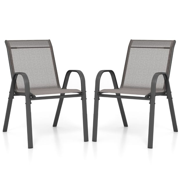 Chaises de terrasse en tissu respirant COAST - Lot de 2 - 56 x 70 x 84 cm - Gris