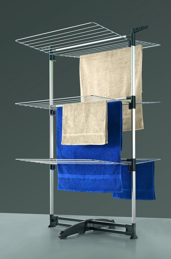 Tomado - Tour de séchage Ciclone - 40 mètres de longueur de séchage - Gris argenté - Pliable - Avec crochets pour cintres - Aluminium et métal -.