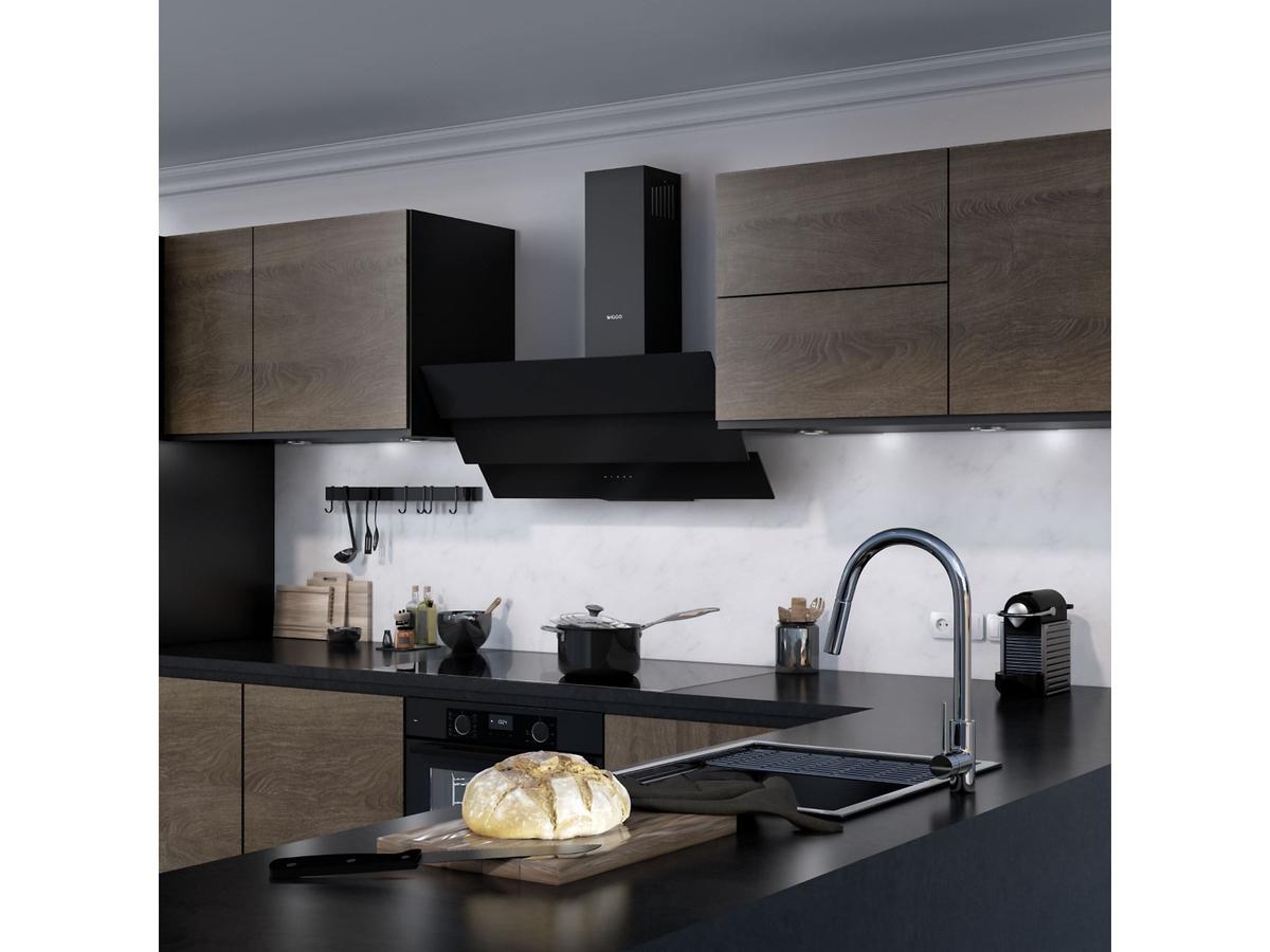 Hotte aspirante inclinée Wiggo - Modèle Triple Glas ECO - 90 cm - Noir