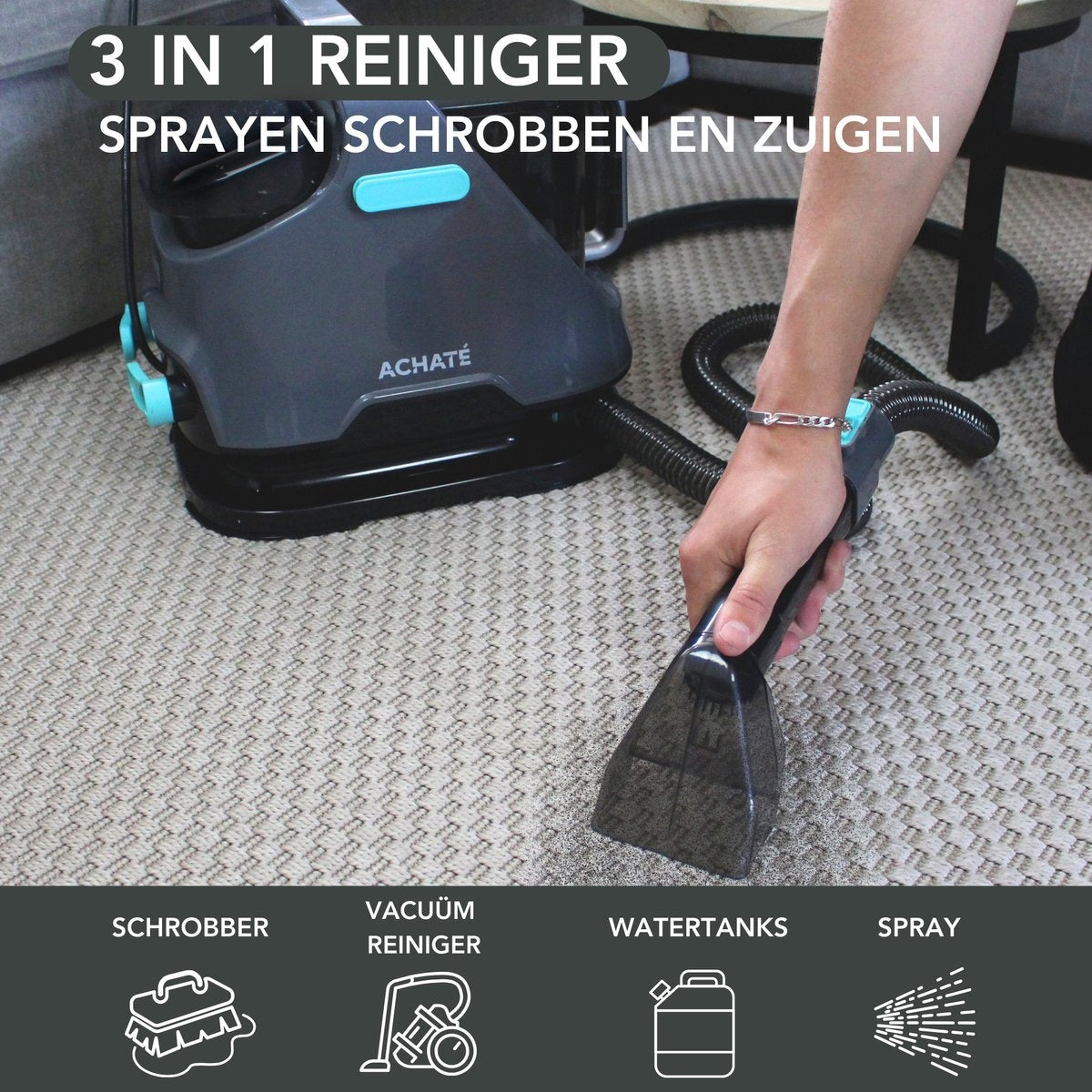 Achaté Nettoyeur de taches puissant - 2 réservoirs d'eau - 650W - 1200ml - Gris