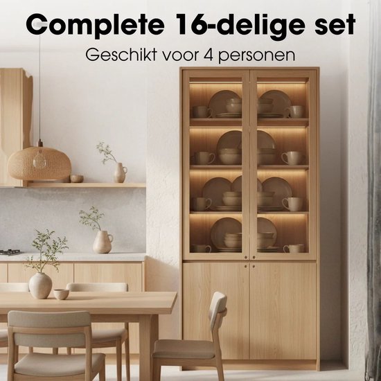 Service de table Mica Decorations Racco, 16 pièces - 4 couverts - Grès - Beige