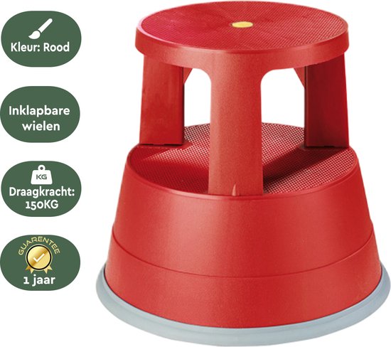 BRASQ Tabouret de marche rouge ST200 - Mobile - Capacité 150 kg - Tabouret de marche - Tabouret de marche adulte - Pied d'éléphant