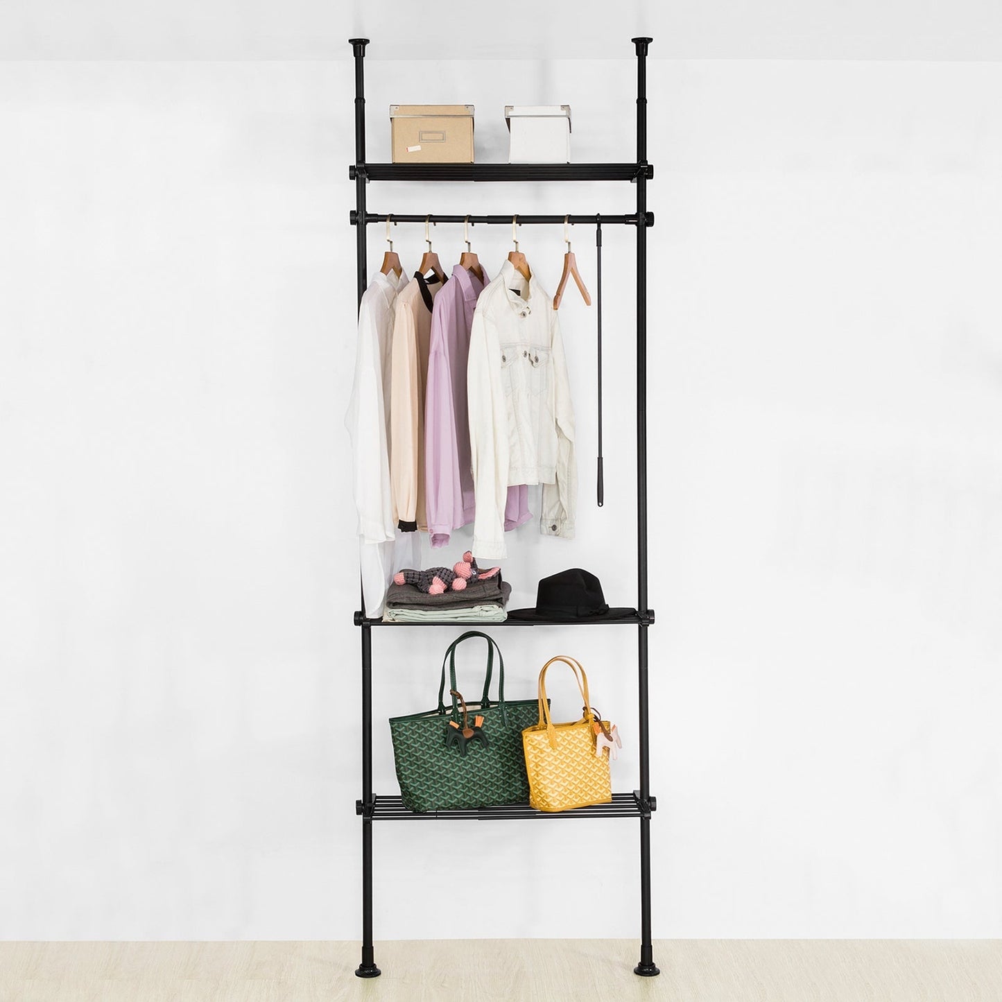 SoBuy Porte-vêtements - 1 barre 3 étagères et 1 fourche Porte-vêtements - 52-80 x 233-300 cm - Noir